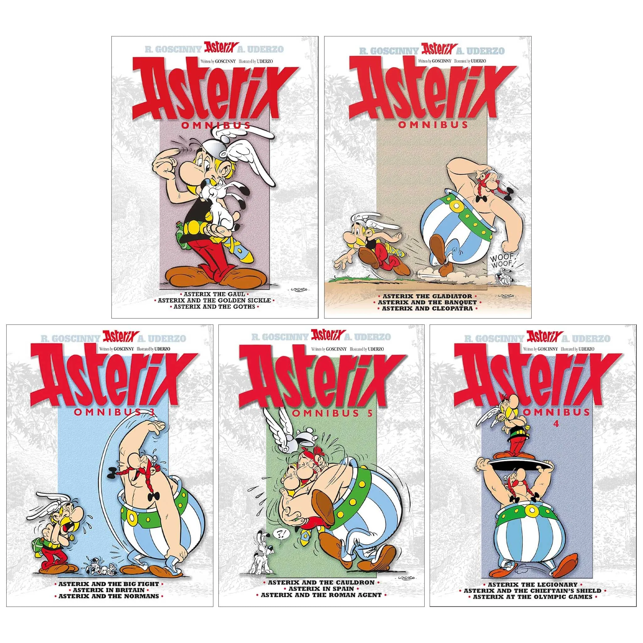 Asterix Omnibus 1-5 (Book 1-15) Graphic Novels by Goscinny & Uderzo: (3 Book in 1) 5 Books Collection Set - Ages 6-11 - Paperback