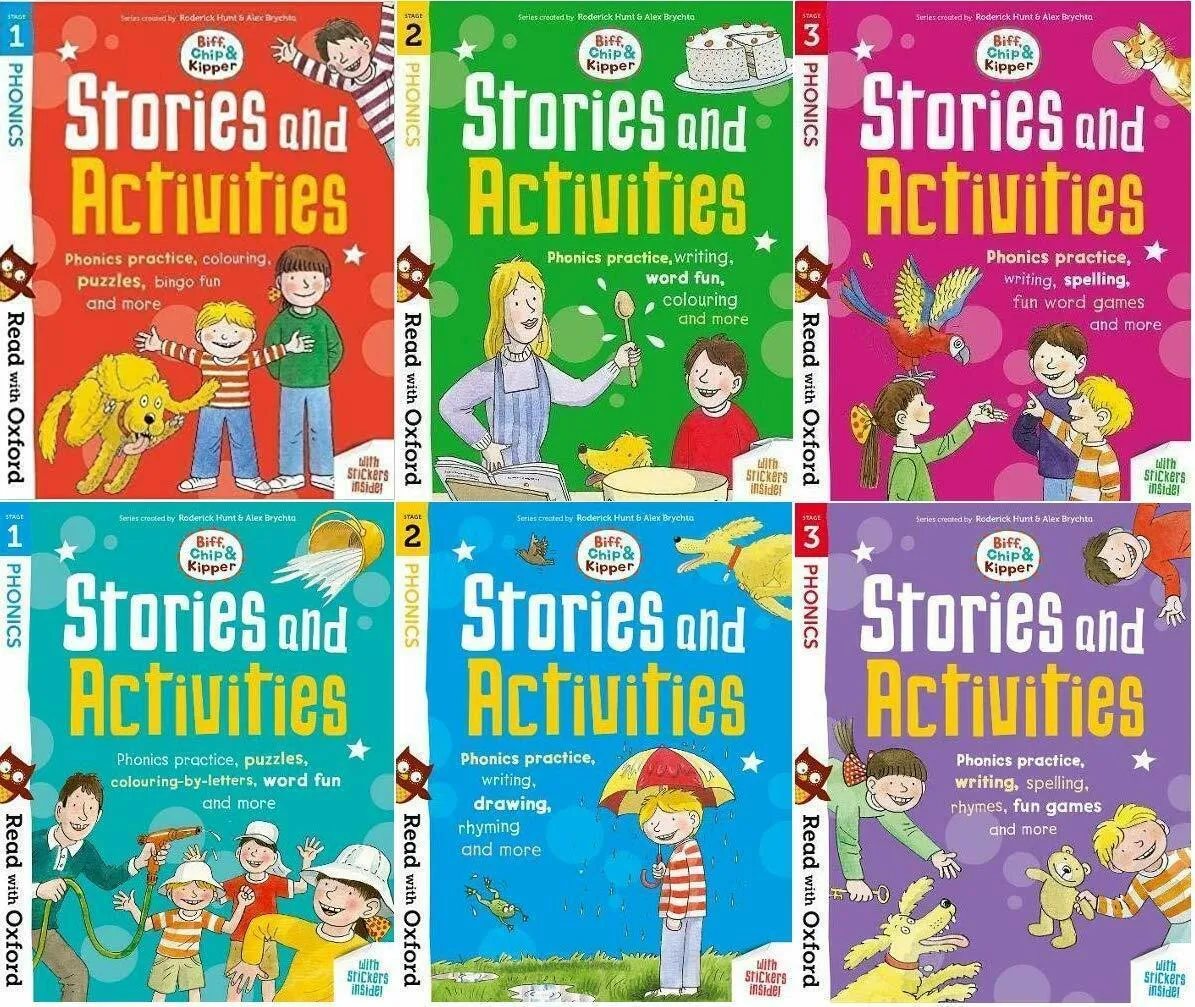 Biff, Chip and Kipper Phonics Stories & Activities: Read with Oxford Stages (1-3) 6 Books Collection Set - Roderick Hunt Ages 0-5 - Paperback