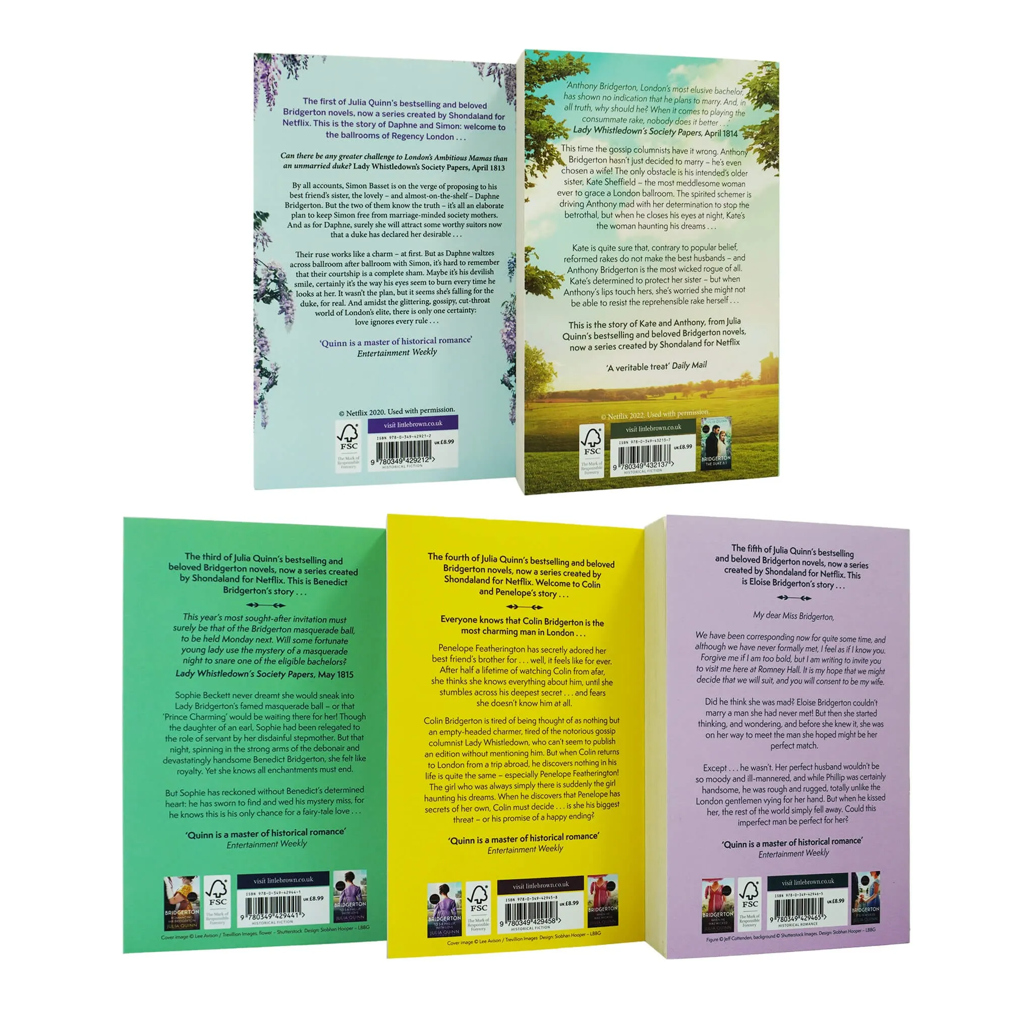 Bridgerton by Julia Quinn: Books 1-5 Collection Set - Fiction - Paperback