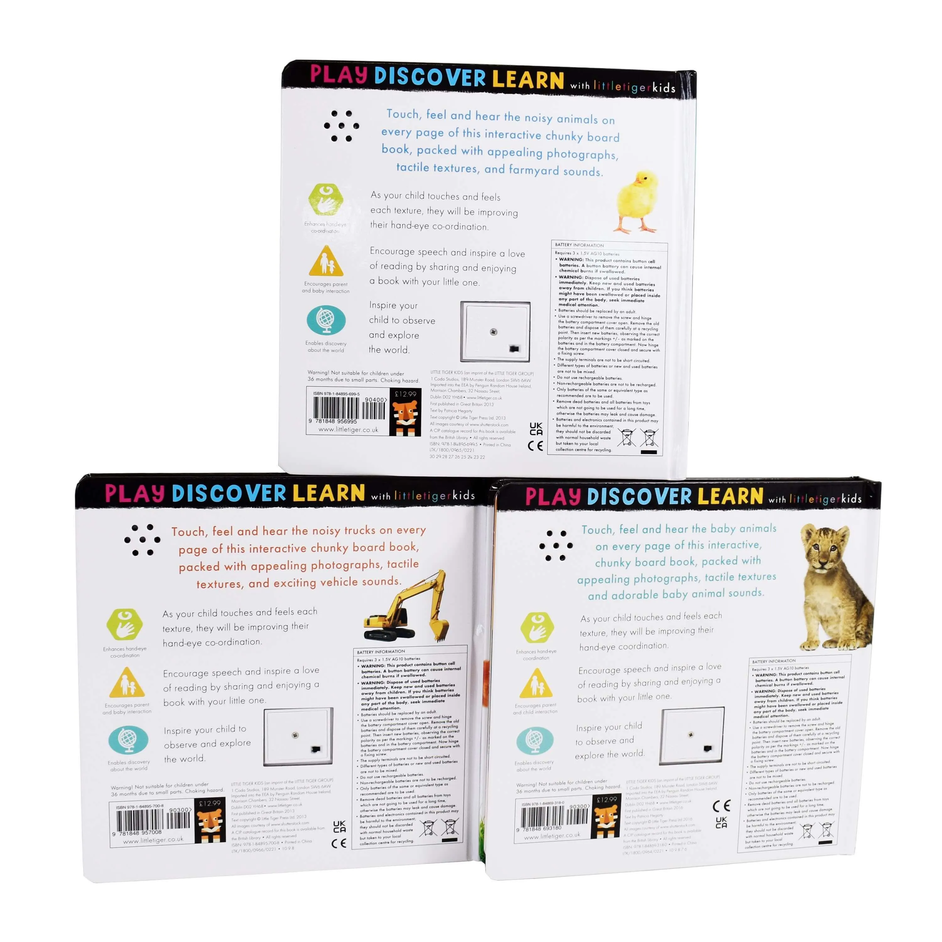 My First Touch Noisy And Feel Sound 3 Books By Little Tiger Press - Ages 0-5 - Board Book
