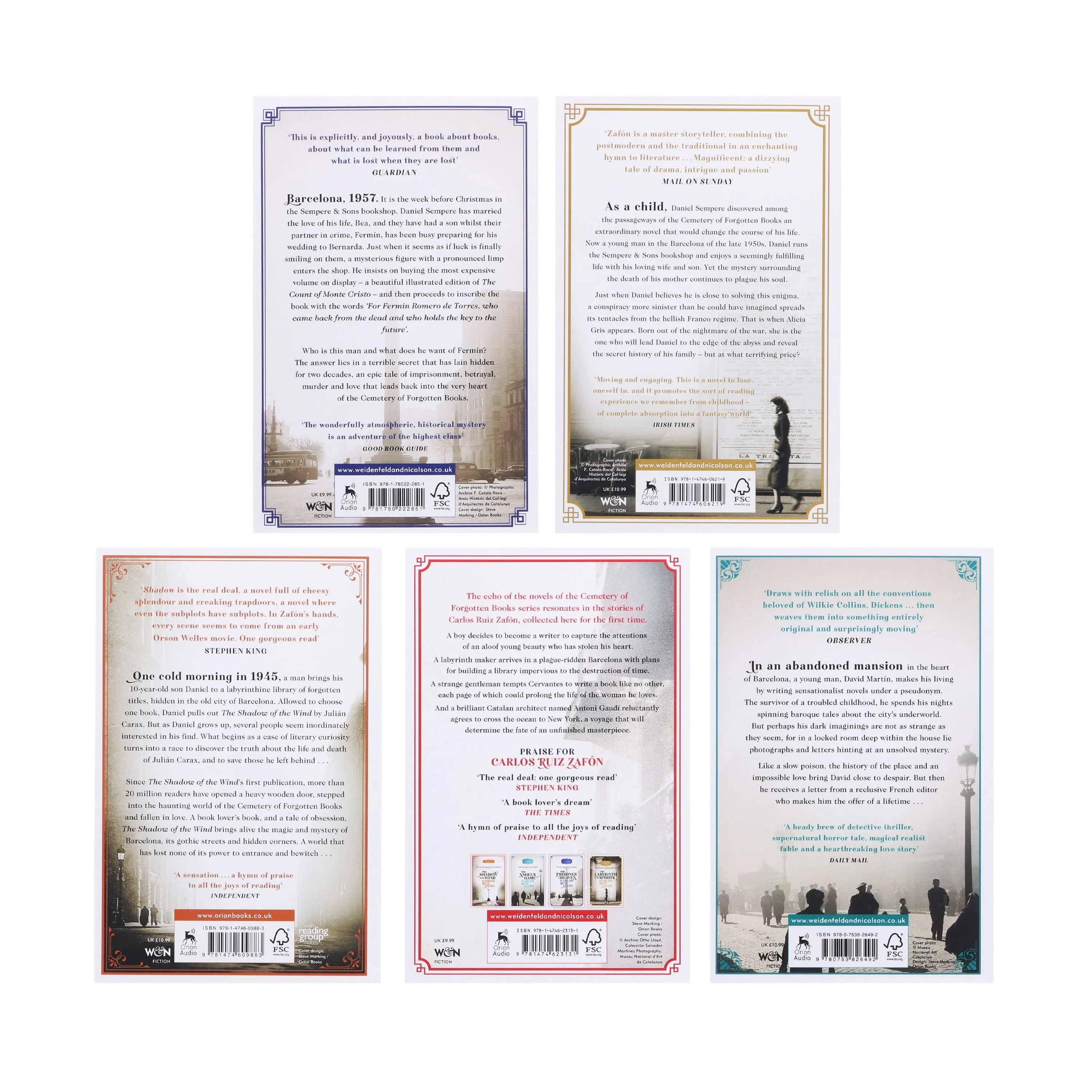 The Cemetery of Forgotten Books by Carlos Ruiz Zafon: Books 1-5 Collection Set - Fiction - Paperback