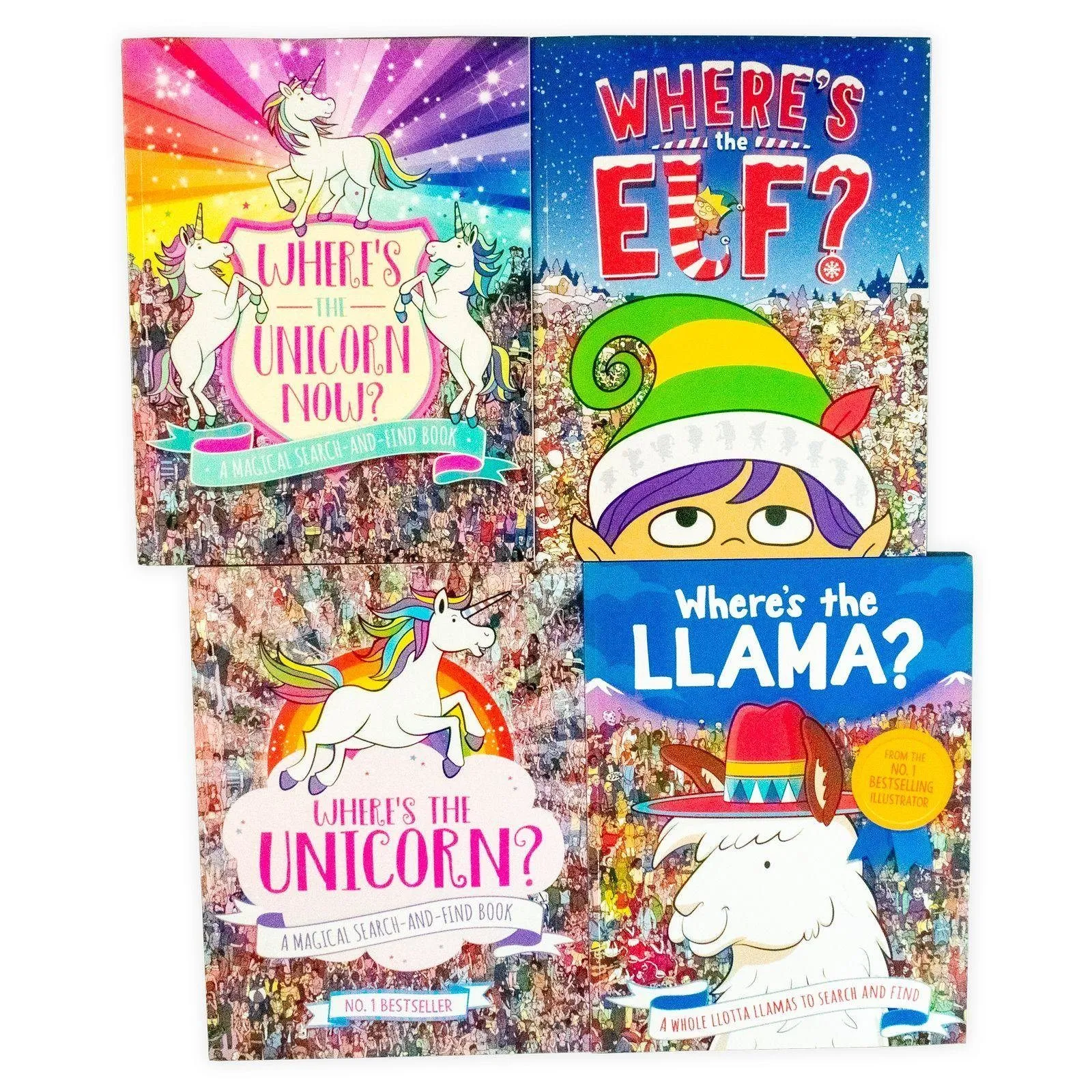 Where's the Elf, Lllama, Unicorn & Unicorn Now Search and Find 4 Book Collection - Ages 7-9 - Paperback