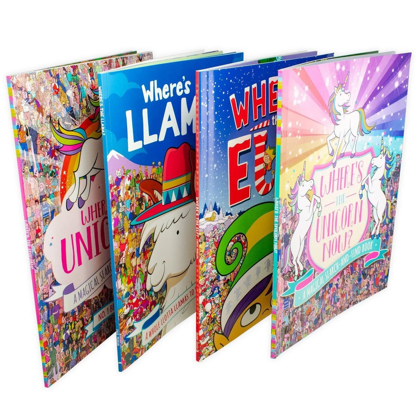 Where's the Elf, Lllama, Unicorn & Unicorn Now Search and Find 4 Book Collection - Ages 7-9 - Paperback